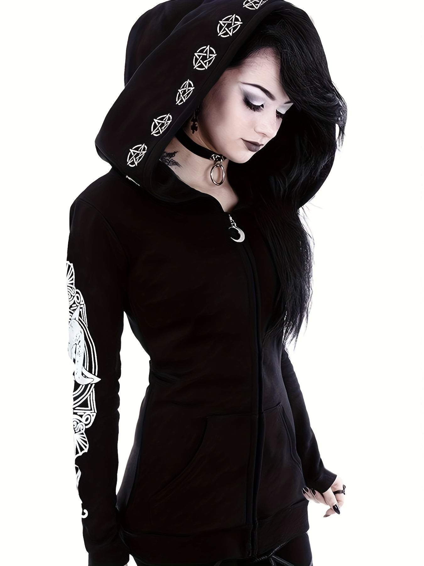 Sweat zippé femme style punk – Imprimé géométrique tendance