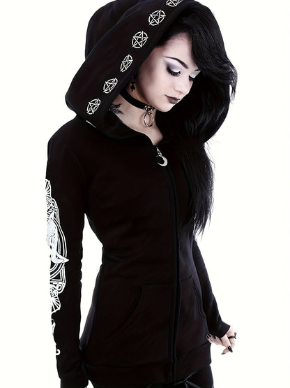 Sweat zippé femme style punk – Imprimé géométrique tendance