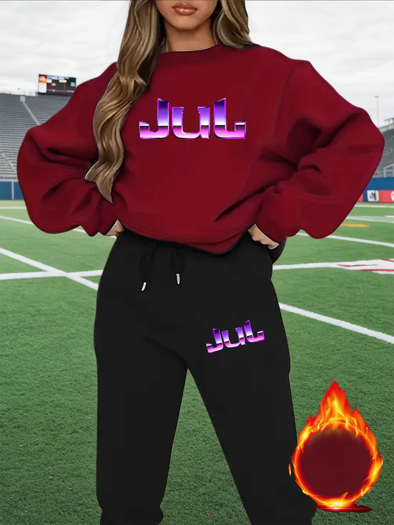 2pcs Women's Y2K - Inspired Oversized Sweatsuit Set - Purple & White Tie - Dye J - Letter Print Joggers & Oversized Sweater, Round Neck Long Sleeve Tracksuit, Machine Washable Polyester/Elastane (All - Season Casual Outfit) - GoDiscount