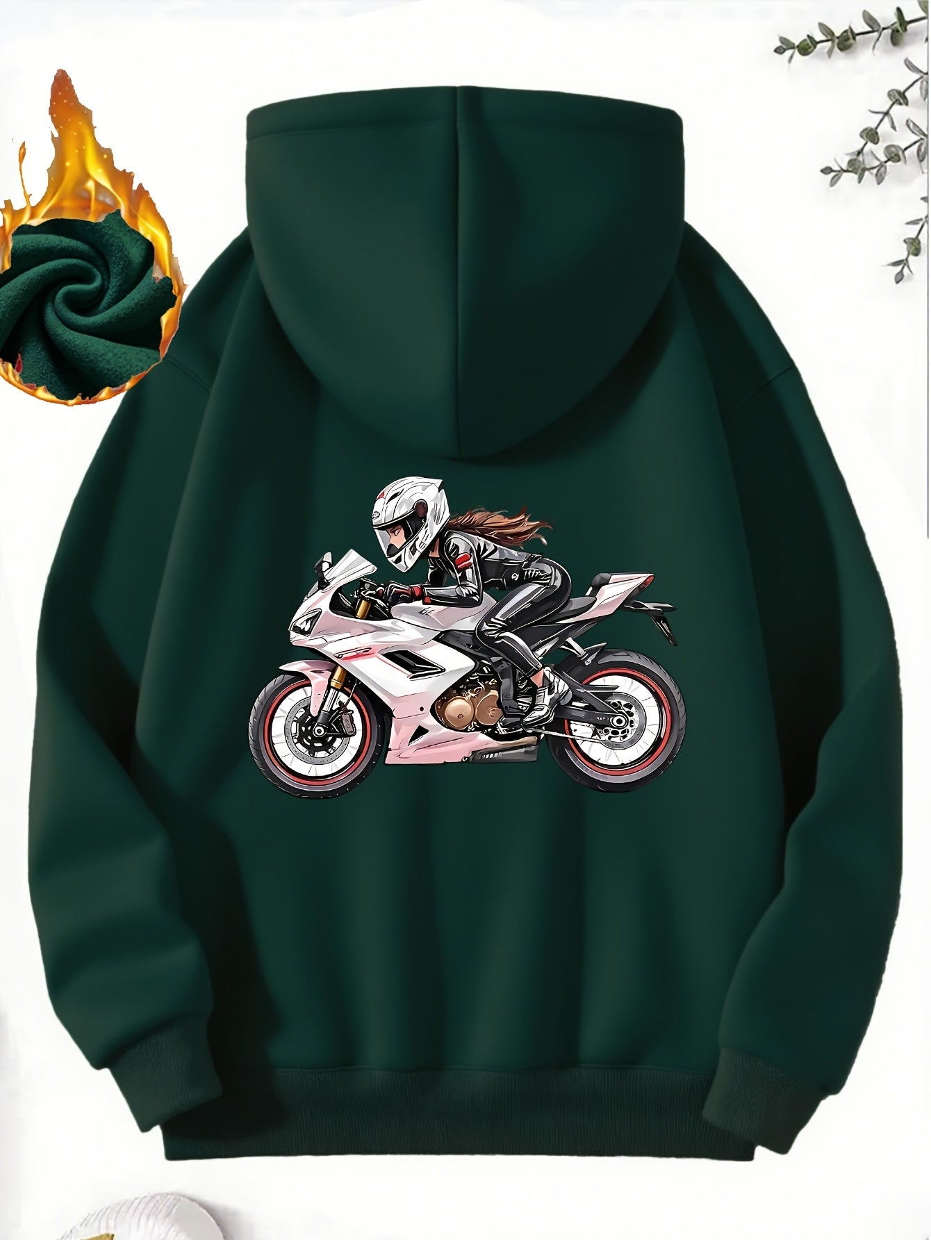 Women'S Motorcycle Graphic Hoodie - Red Casual Sporty Pullover with Back Print, Long Sleeves, and Pockets, Perfect for Casual Attire, Motorcycle Riding Gear - GoDiscount