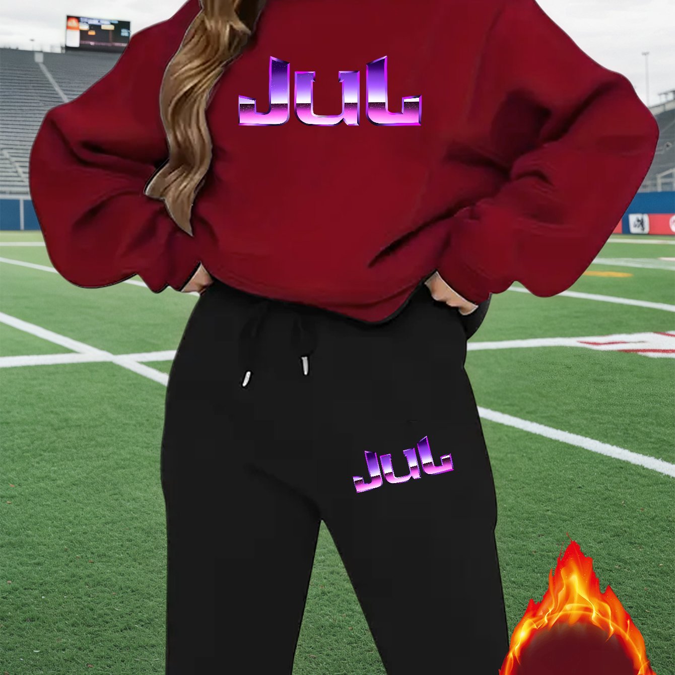 2pcs Women's Y2K - Inspired Oversized Sweatsuit Set - Purple & White Tie - Dye J - Letter Print Joggers & Oversized Sweater, Round Neck Long Sleeve Tracksuit, Machine Washable Polyester/Elastane (All - Season Casual Outfit) - GoDiscount