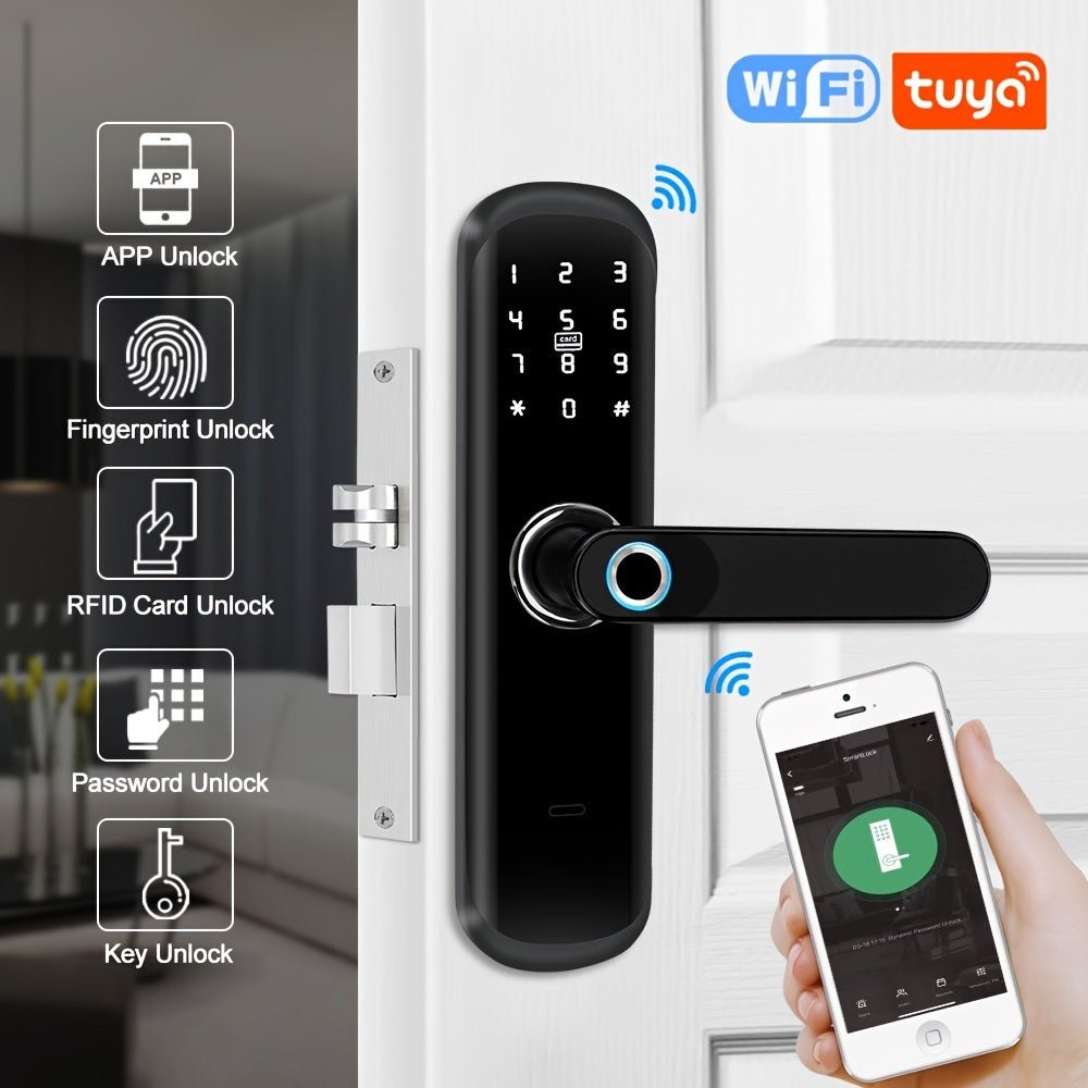 YiToo Smart Door Lock, 5 - in - 1with Fingerprint & Password &key&APP&RFID Card, Smart Fingerprint Door Lock, Aluminum Alloy, Battery - Powered (No Battery Included), Keyless Entry Biometric Lock for Home, Secure Door Lock, Door Lo - GoDiscount