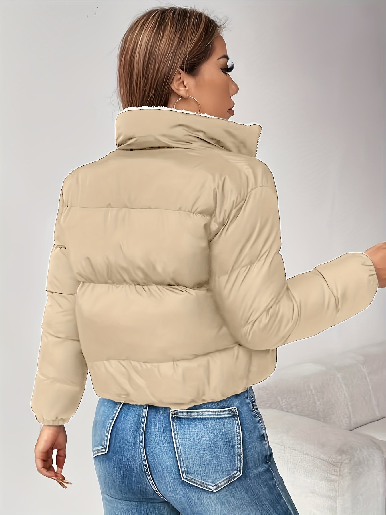 Women's Winter Warm Padded Jacket - Elegant Short Coat with Padding, Thickened Cold - Resistant Outer, Hand Washable Short Length for Dresses/Skirts (Solid Color Casual & Special Occasion Outerwear) - GoDiscount