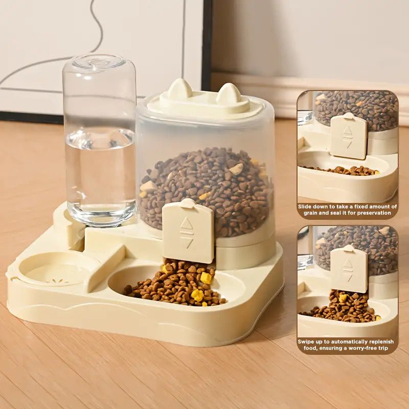 Automatic Pet Feeder, No Battery/Electricity Gravity Dispenser for Dog and Cat Food with Dual Dry & Wet Food Bowls - GoDiscount