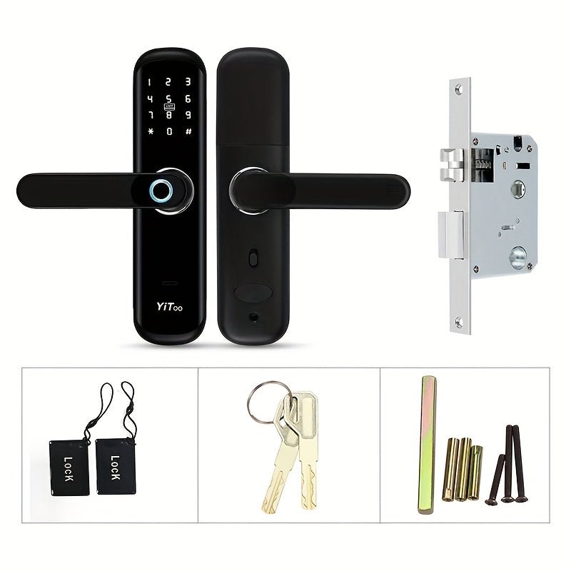 YiToo Smart Door Lock, 5 - in - 1with Fingerprint & Password &key&APP&RFID Card, Smart Fingerprint Door Lock, Aluminum Alloy, Battery - Powered (No Battery Included), Keyless Entry Biometric Lock for Home, Secure Door Lock, Door Lo - GoDiscount
