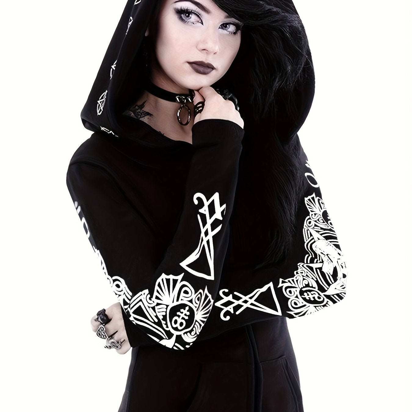 Sweat zippé femme style punk – Imprimé géométrique tendance