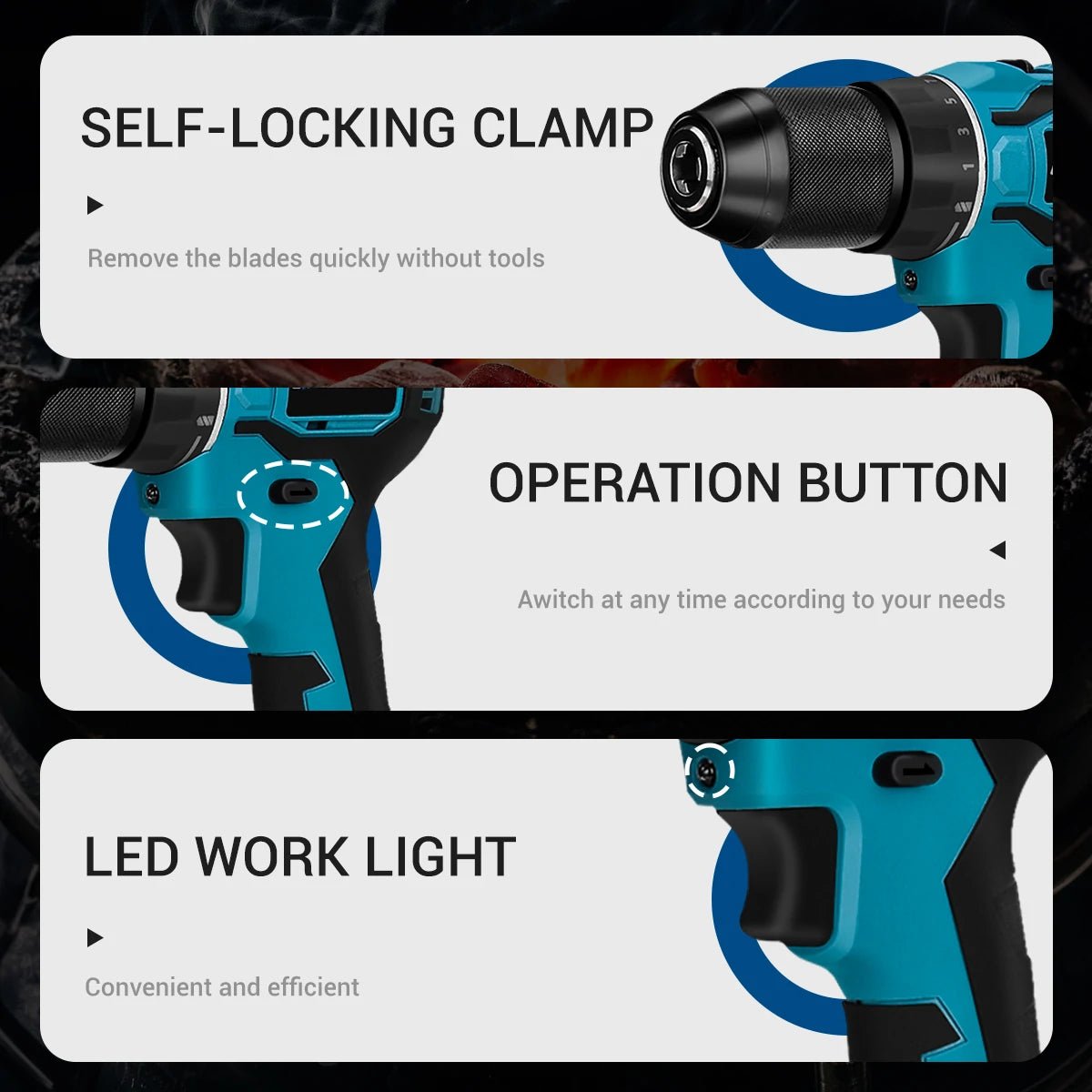 Drillpro Electric Power Tool Set 800N.M Electric Wrench Rotary Hammer 13mm Power Drill 125mm Angle Grinder For Mak 18V - GoDiscount