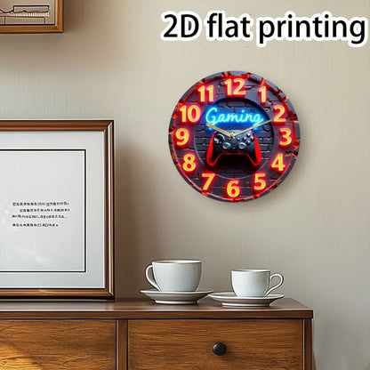 8 - Inch Gaming Neon Wall Clock | Acrylic Round Quartz Clock with Silent Design and Game Controller Graphic, Ideal for Home, Office, or Gift Decoration | Unique Gift Item | Fun Design | Glowing Clock Design, Game Room Decor - GoDiscount