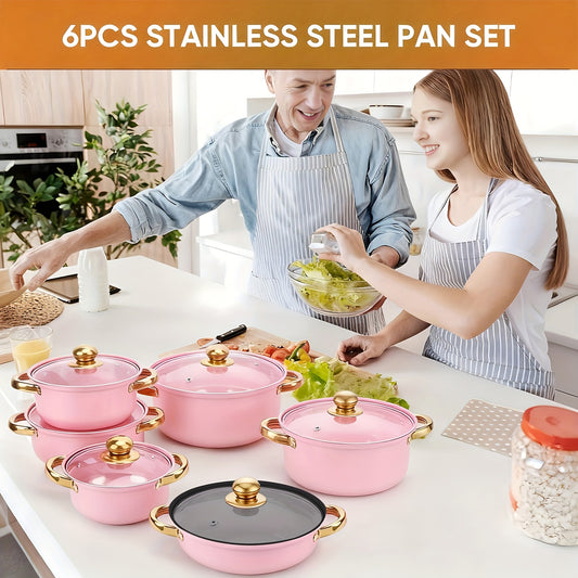 12pcs Stainless Steel Cookware Set, Pots And Pans Set Non Stick, Includes 6 Pot Lids, 410 Stainless Steel Material, Easy to Clean And Scratch - Resistant, Nonstick Cookware, Suitable for Gourmet Cooking And Gift Giving - GoDiscount