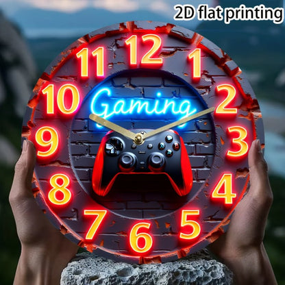 8 - Inch Gaming Neon Wall Clock | Acrylic Round Quartz Clock with Silent Design and Game Controller Graphic, Ideal for Home, Office, or Gift Decoration | Unique Gift Item | Fun Design | Glowing Clock Design, Game Room Decor - GoDiscount