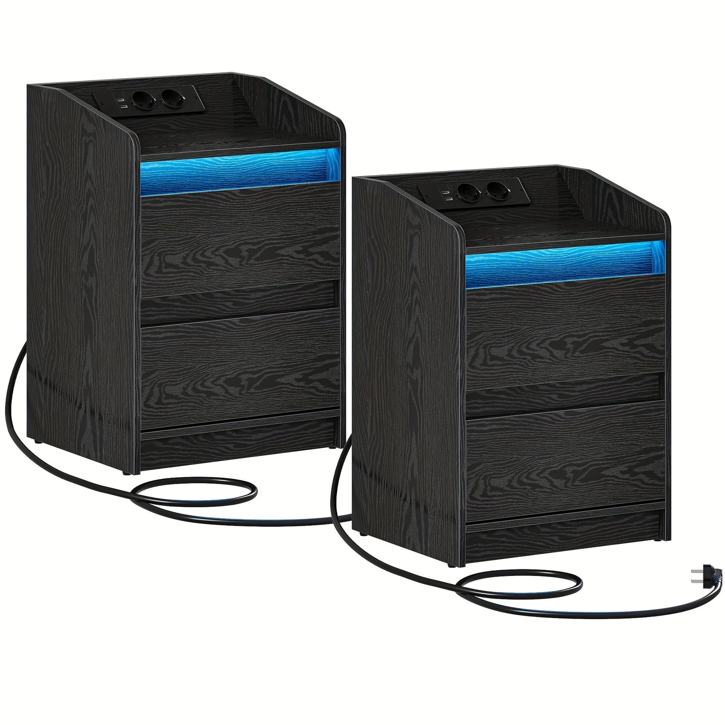 Bedside tables set of 2 with 2 drawers, side table, stylish and versatile, ideal for living room and bedroom - GoDiscount