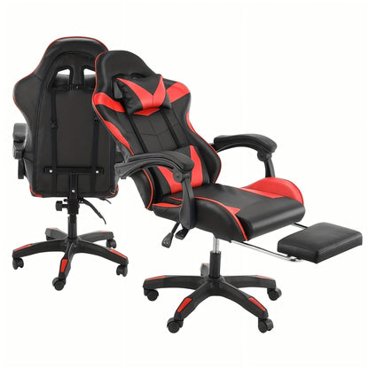 Ergonomic Gaming Chair with Footrest - Heavy - Duty Height - Adjustable Recliner, 360° Swivel & Lumbar Support, Manual Recline Mechanism, Faux - like Texture, Foam Padding & Stainless Steel Frame - PC/Office - GoDiscount