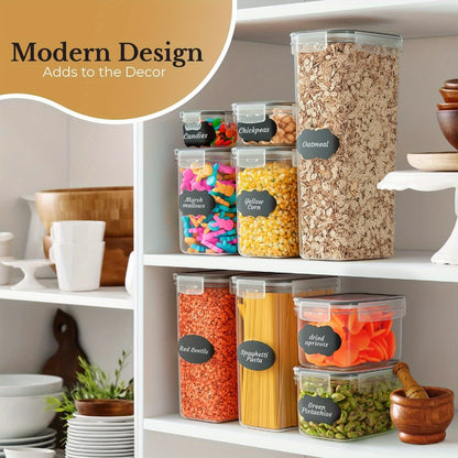 12 Kitchen And Pantry Organizing Containers | BPA - Free, PVC - Free, Food - Grade Plastic Leak - Proof Jars with Lids for Sealing, Suitable for Grains, Flour, Sugar | Includes 6 Lids + 6 Boxes, Extra Labels, Dishwasher Safe, Polypro - GoDiscount