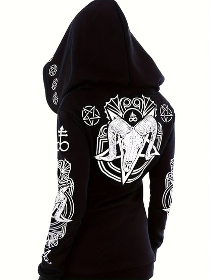 Sweat zippé femme style punk – Imprimé géométrique tendance