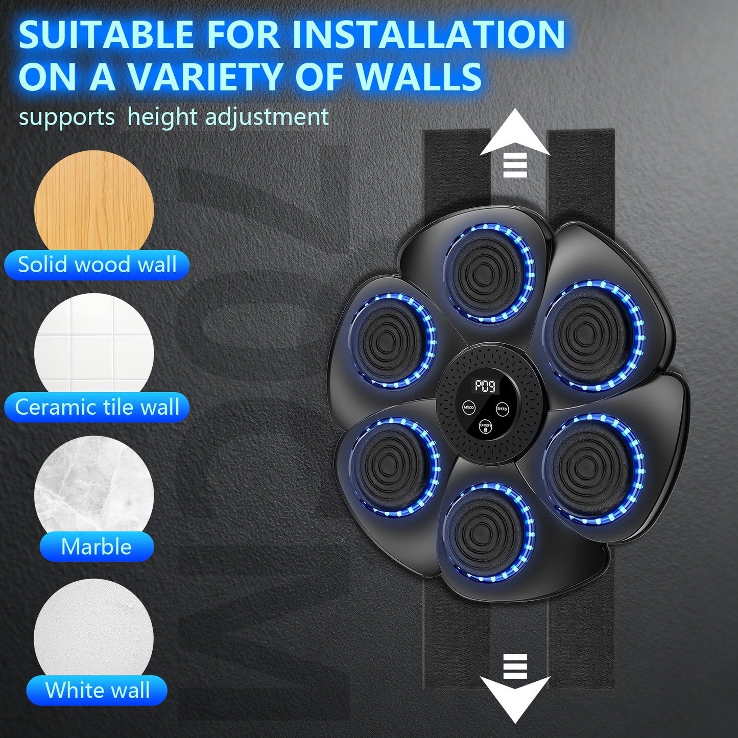 Smart Music Boxing Machine, LED Electronic Music Boxing Machine with 2 Boxing Gloves, 18 Speeds, 9 Adjustable Modes, Wall - Mounted Boxing Machine Target, Automatic Counting, Christmas Gift for Adults and Children Exercise - GoDiscount